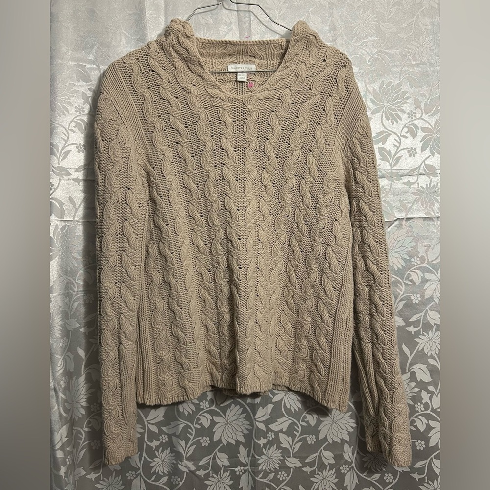 Charter Club Beige Cable Knit Sweater Large Cotton Blend.